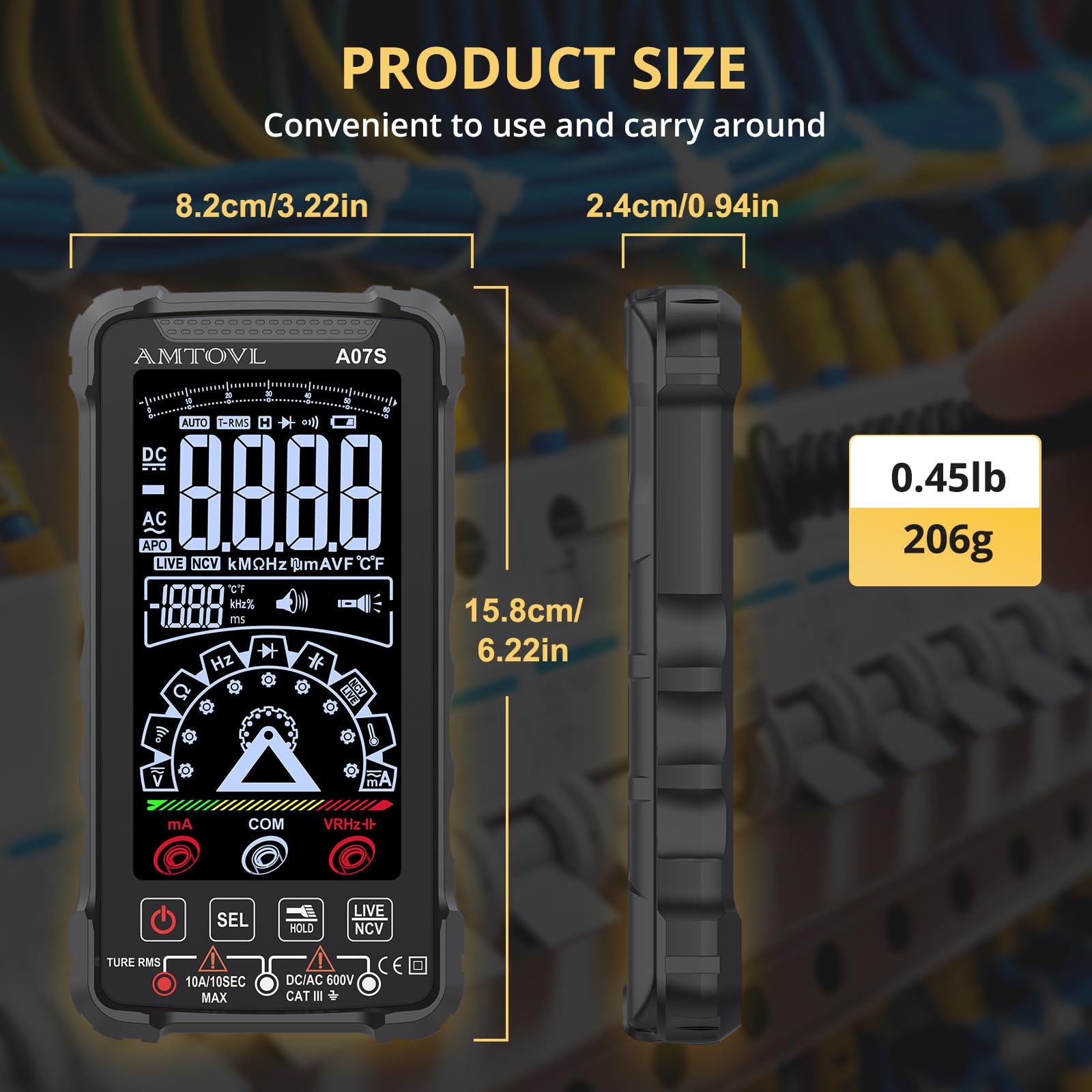 AMTOVL Digital Multimeter Tester, Auto-Ranging TRMS 6000 Counts Voltmeter Rechargeable Smart Multimeter LCD Screen Volt Meter - Image 3