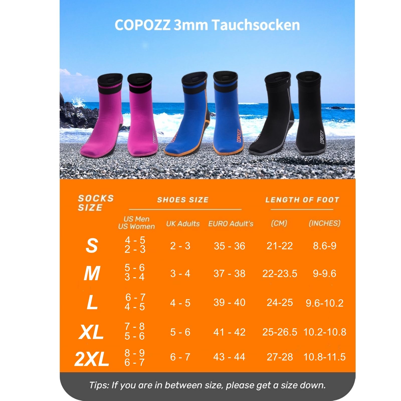 COPOZZ Skarpety do nurkowania 3 mm neoprenowe skarpety plażowe do wody antypoślizgowe do nurkowania pływania dla młodzieży mężczyzn kobiet