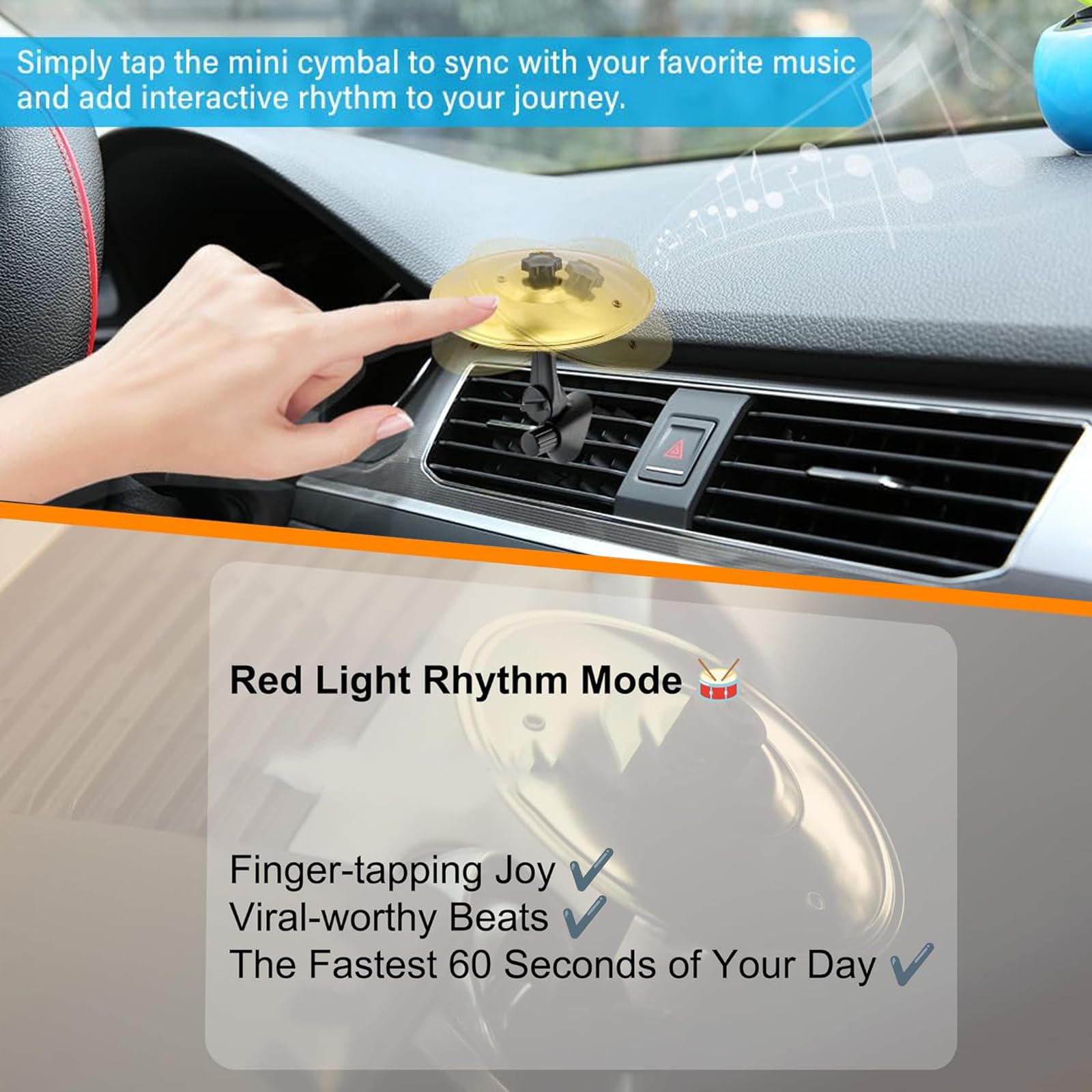 Car Crash Cymbal, Car Cymbal Air Vent, 360° Rotating Easy Installation - Image 4
