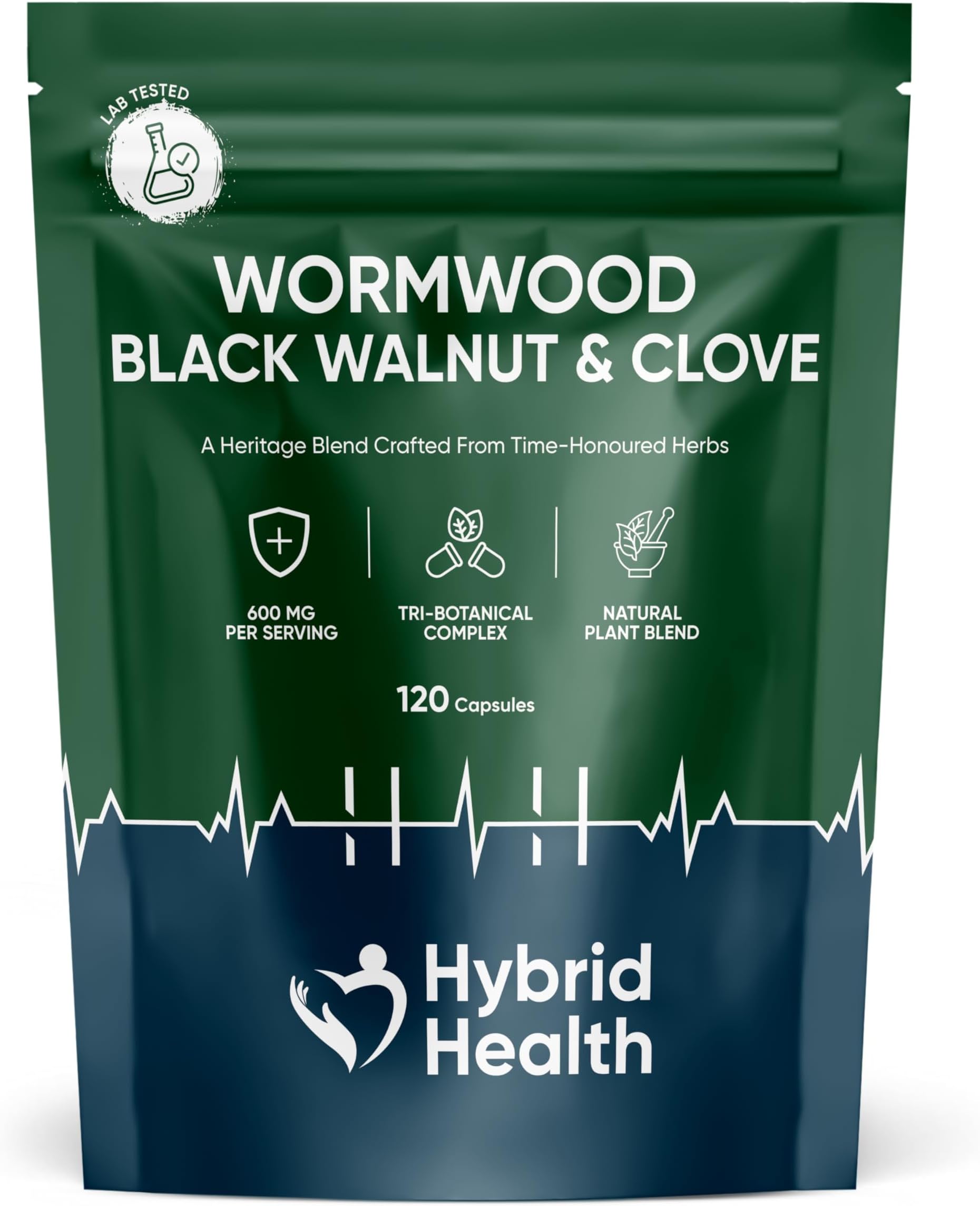 Hybrid Health Wormwood Black Walnut and Clove 600mg Supplement - 120 Vegan Capsules, Optimal Strength Formula, Independently Third Party Lab Tested, 4 Months Supply
