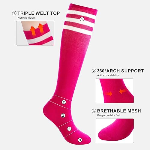 Miniatura 2 de BONANGEL Kids Soccer Socks 6-8 Years Old, Boys Girls Knee High Athletic Sports Football Baseball Socks 8-10 10-12 Years
