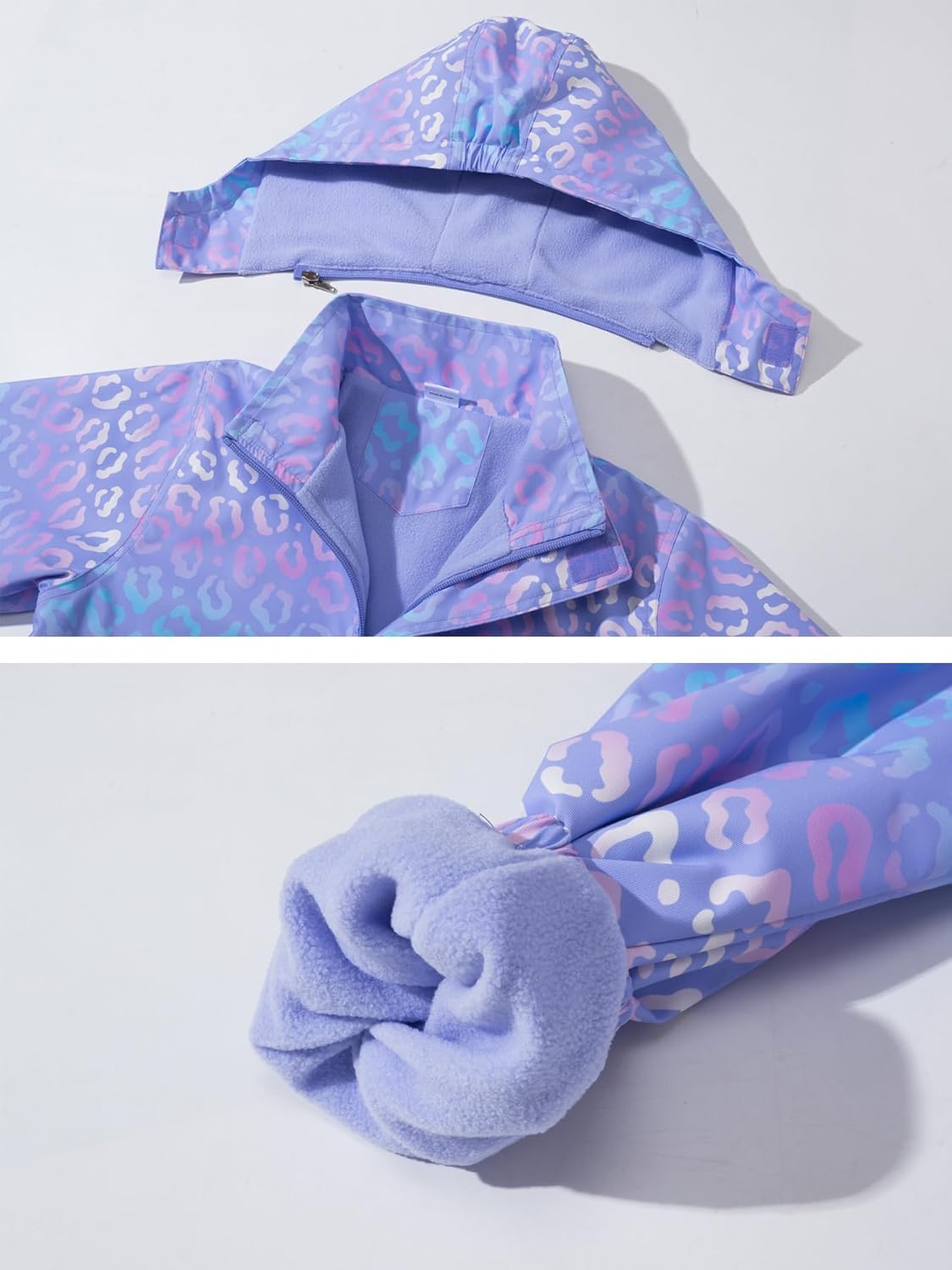 Girls Hooded Rain Jacket Waterproof Raincoat Fleece Lined Coat for Kids - Image 5