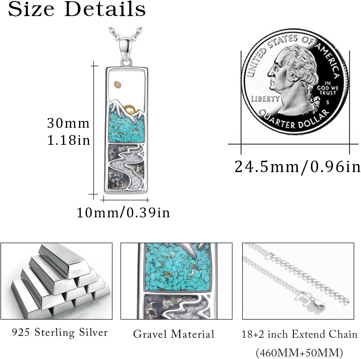 Mountain Necklace For Women S925 Sterling Silver Crushed Turquoise Nature Sun and Forest Mountain Pendant Mustard Seed Sunset Necklaces Jewelry Gifts For Hikers Climbers Nature Lover Mother's Day Jewelry Gifts - Image 2