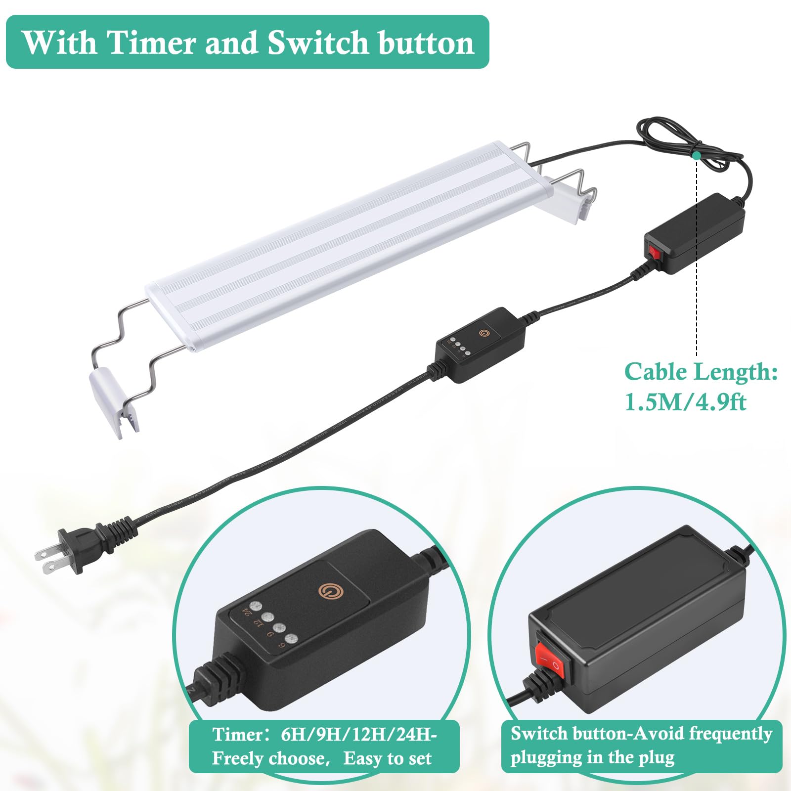 HITOP Full Spectrum LED Aquarium Light – 12” 16” 24” 32” Classic Fish Tank Light with RGB LEDs, with Timer and Stable Extendable Brackets (12-20in) - image 3