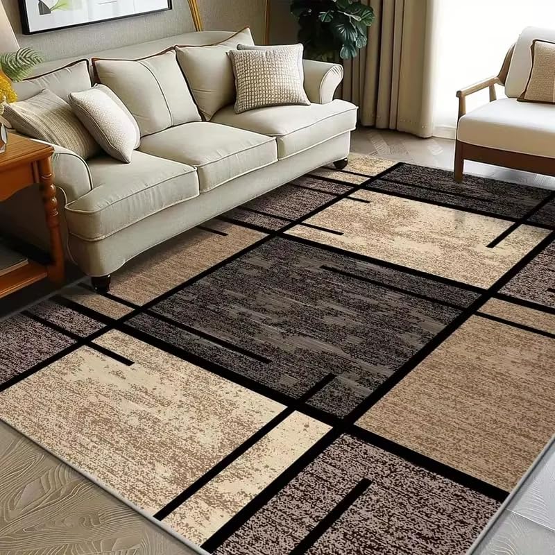 Tapis géométrique léger marron grand format pliable pour chambre