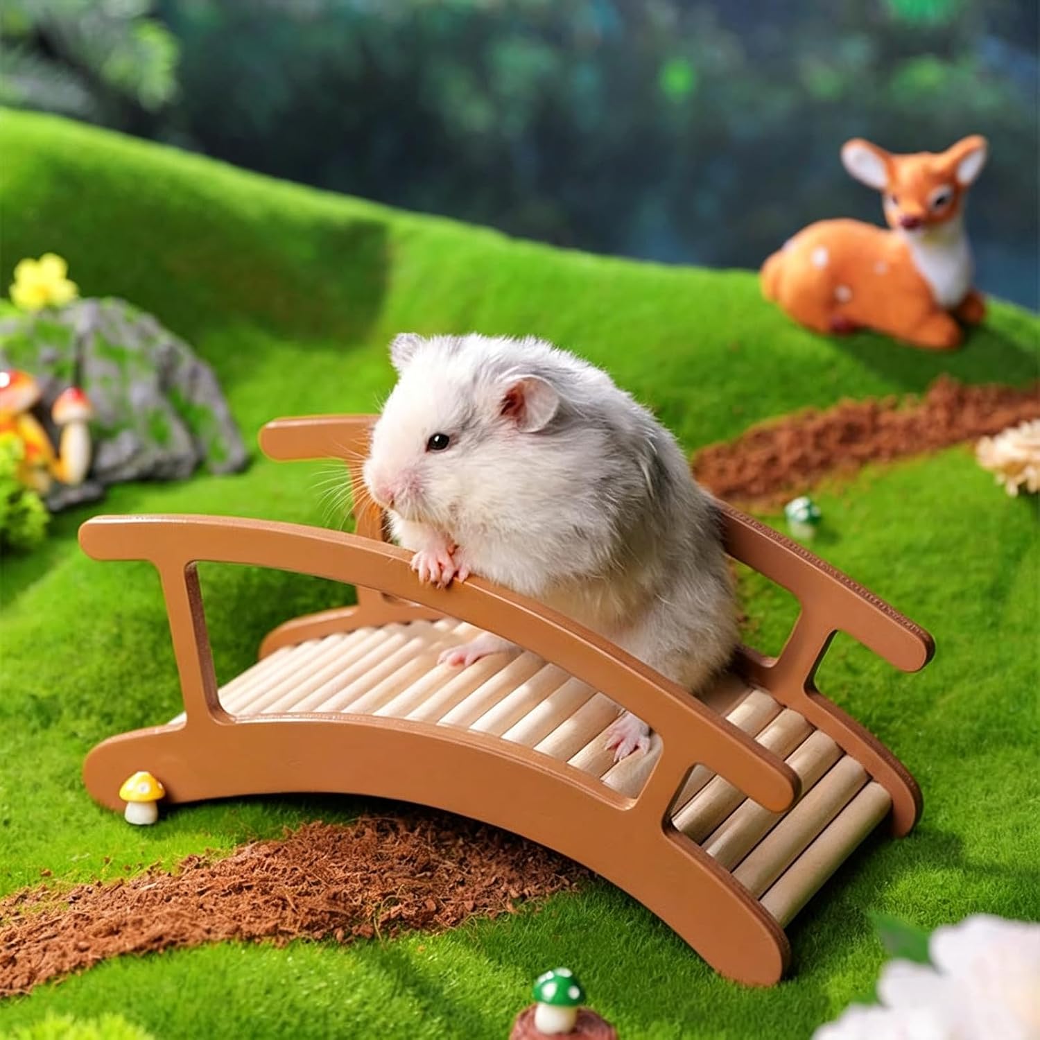Hamster Rocking Chair, Wooden Hamster Bridge Gerbil Climbing Ladder Stairs Multi-Functional Interactive Play Toys for Gerbil Cage Furniture