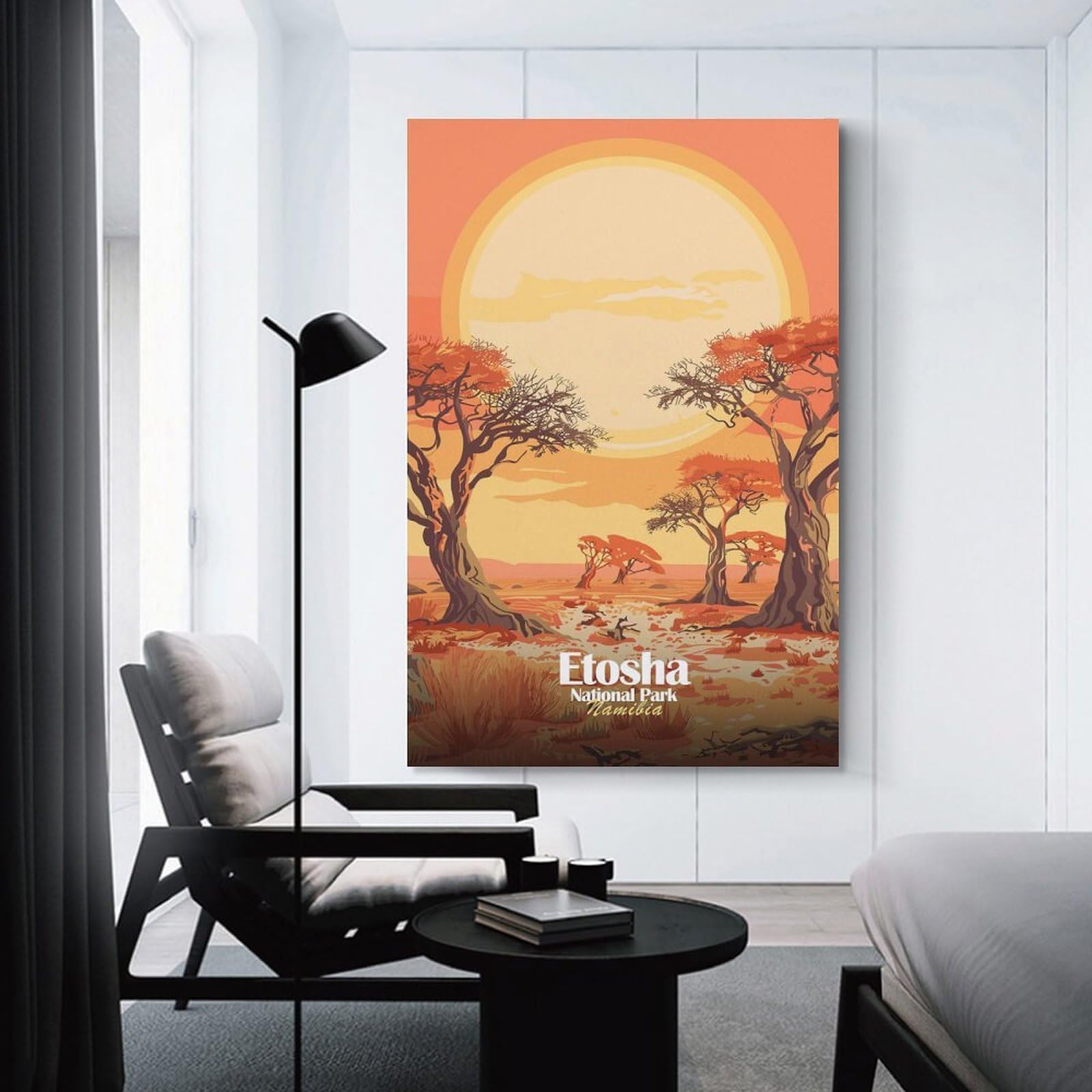 Junmoney Etosha National Park, Namibia Illustration Home Decor Wall Art 24x36inch(60x90cm), for Home, Office, Studio Or Guest Room, Canvas Wall Art That Fits Changing Layouts