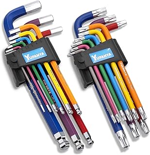 18PCS Allen Key Set,Metric Ball End Allen Hex Key Set and Torx/Star Key Set with Colour Coding,Sizes T10-T50,1.5mm-10mm for Furniture Assembly,Bike,Motorcycle Maintenance,Household DIY,Case Package
