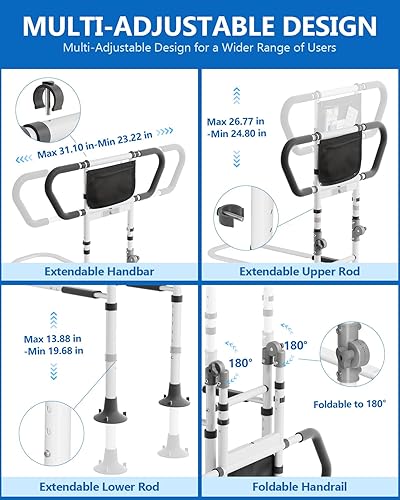 Miniatura 3 de Rieles de cama para adultos mayores, barandilla de seguridad de altura ajustable con capacidad de 400 libras, mango antideslizante y luz nocturna