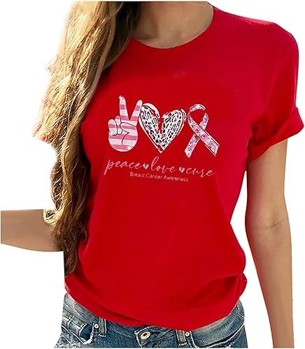 Camisetas de manga corta con estampado de corazón para mujer, camisetas de ajuste regular, linda y divertida, ropa de regalo 2023