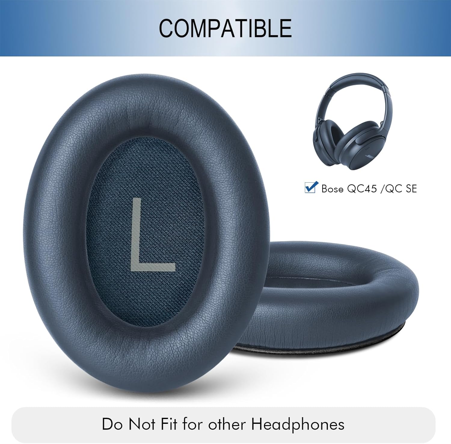 GEVO Replacement Ear Pads for Bose QC45, Ear Cushions for Bose QuietComfort 45 (QC45) & Quiet Comfort SE (QC SE) Headphones, Earpads with Softer Leather Noise Isolation Foam (Midnight Blue) - Image 2