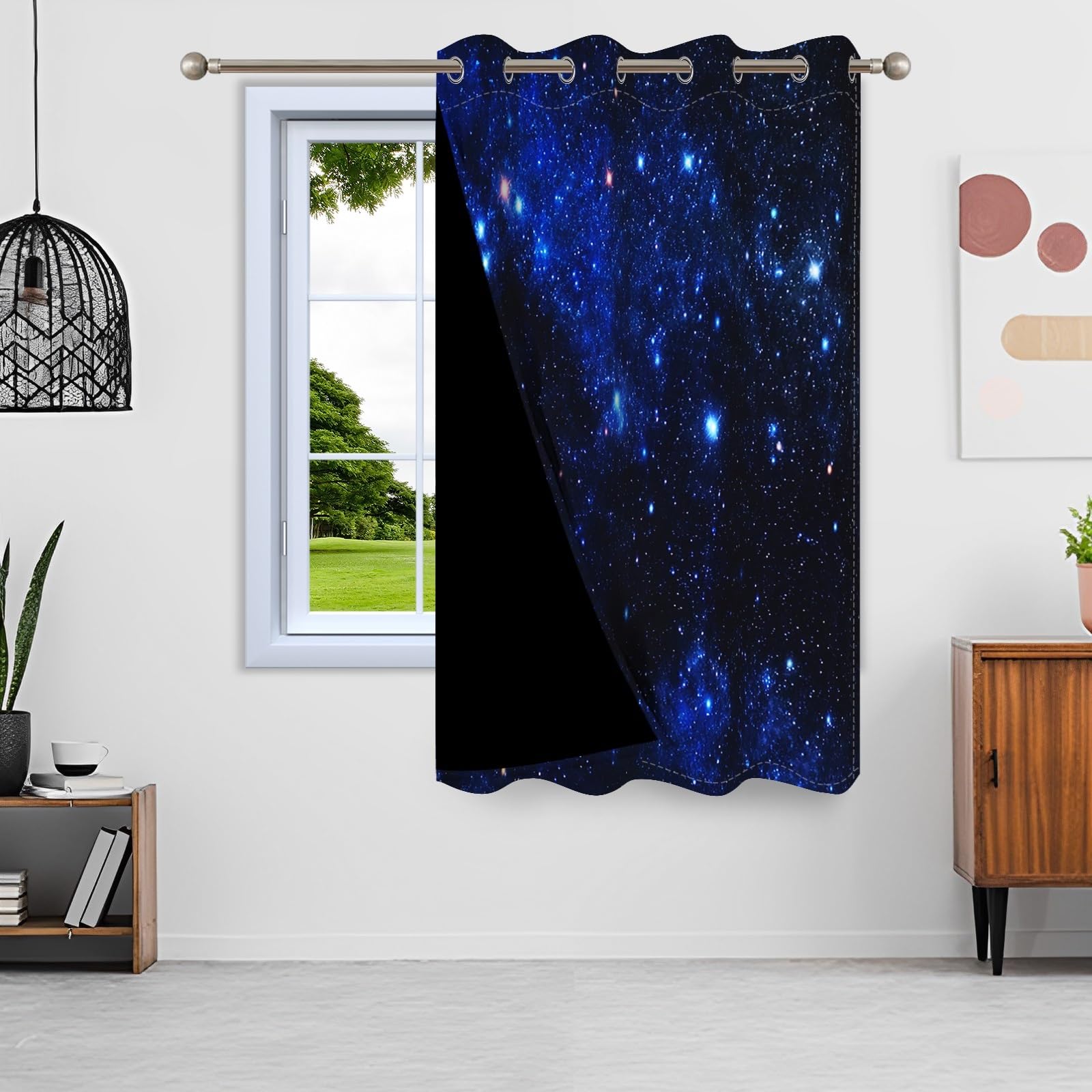 ggaimwf 42"x 63" Galaxy Eyelet Curtain for Kids Bedroom Universe Space Starry Sky Fantasy Thermal Grommet Room Dividers Blackout Window Drapes for Boys Girls Playroom Living Room,1-Single Panel - Image 4