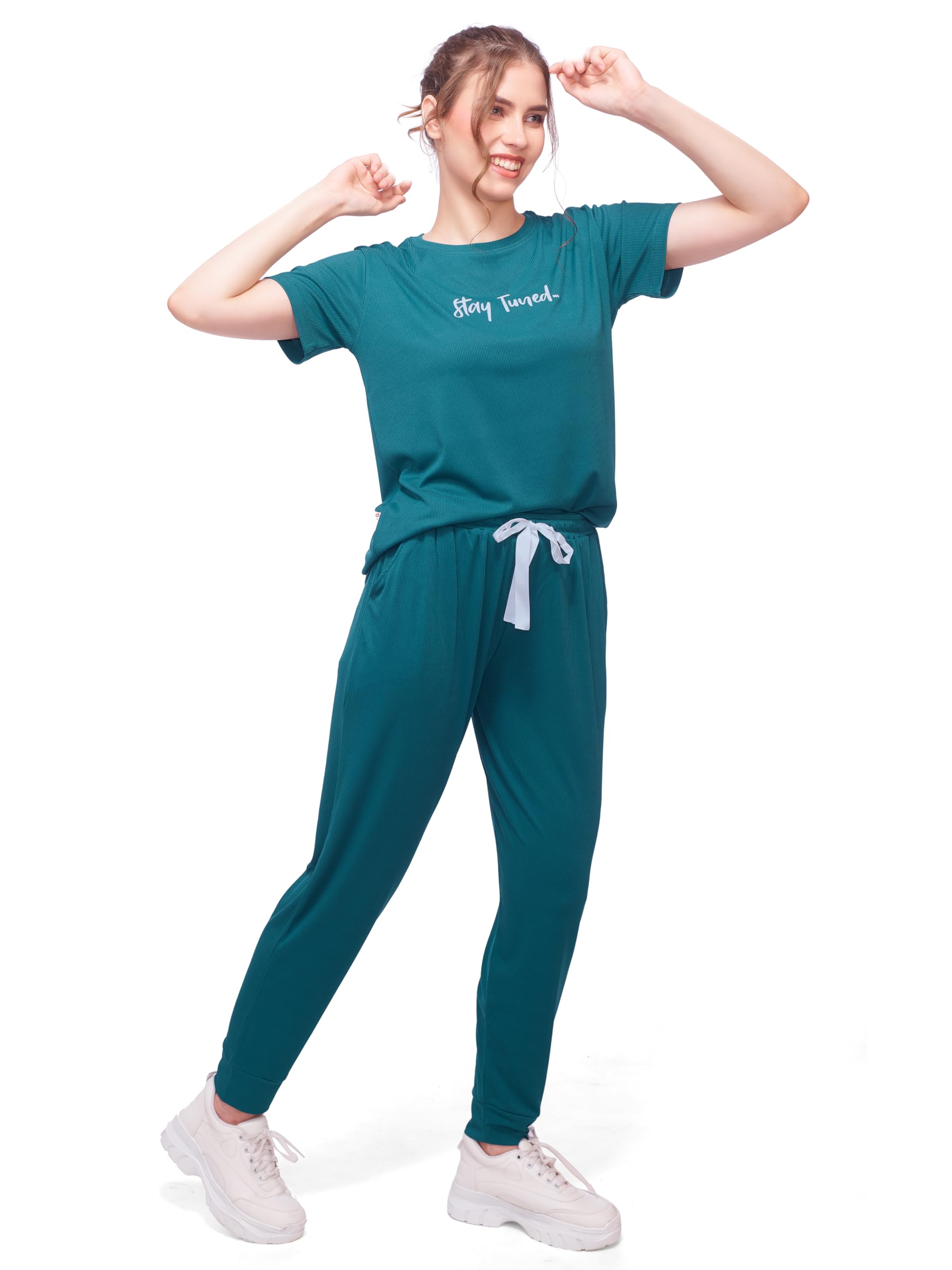 LOTIK Women's Teal Stay Tuned Solid Poly Spandex Track Suit Set 688-S - Image 4 thumbnail