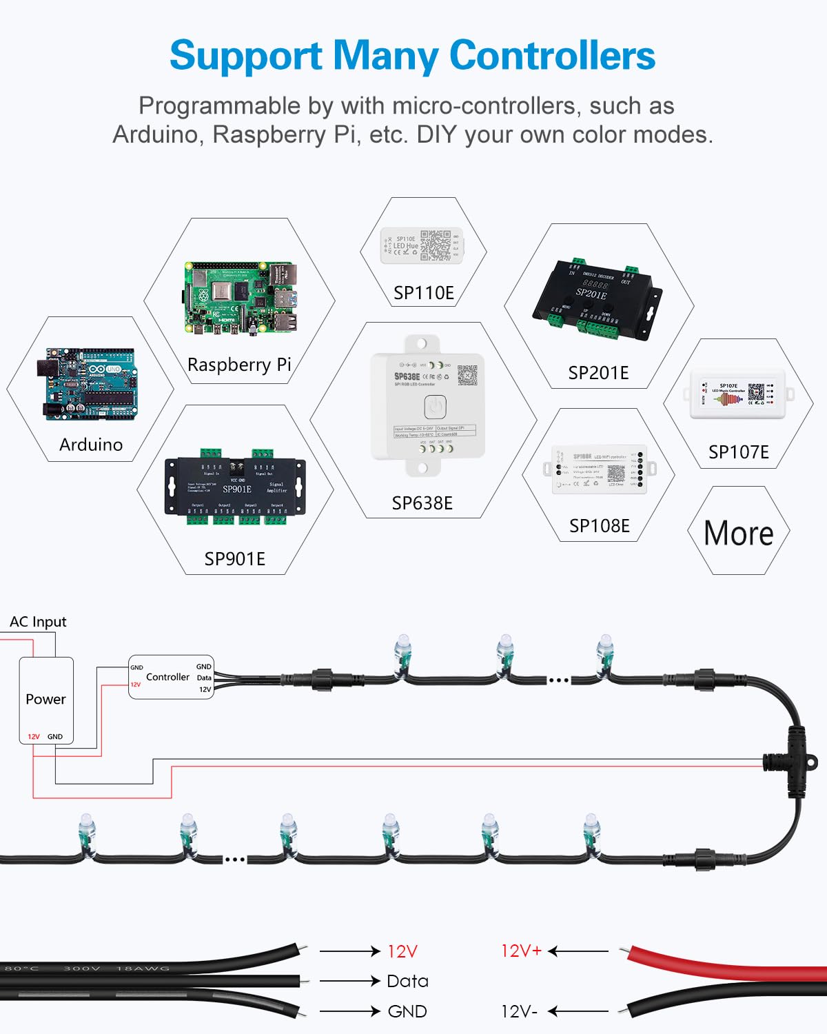ALITOVE 300 Stück 12V WS2811 RGB Lichterkette mit X-Connector Pixels IP68 | Mit X-Connect Stecker für einfache Verlängerung, 12mm Bullet, für Weihnachtsdeko DIY, Hinweis: Ohne Netzteil & Controller