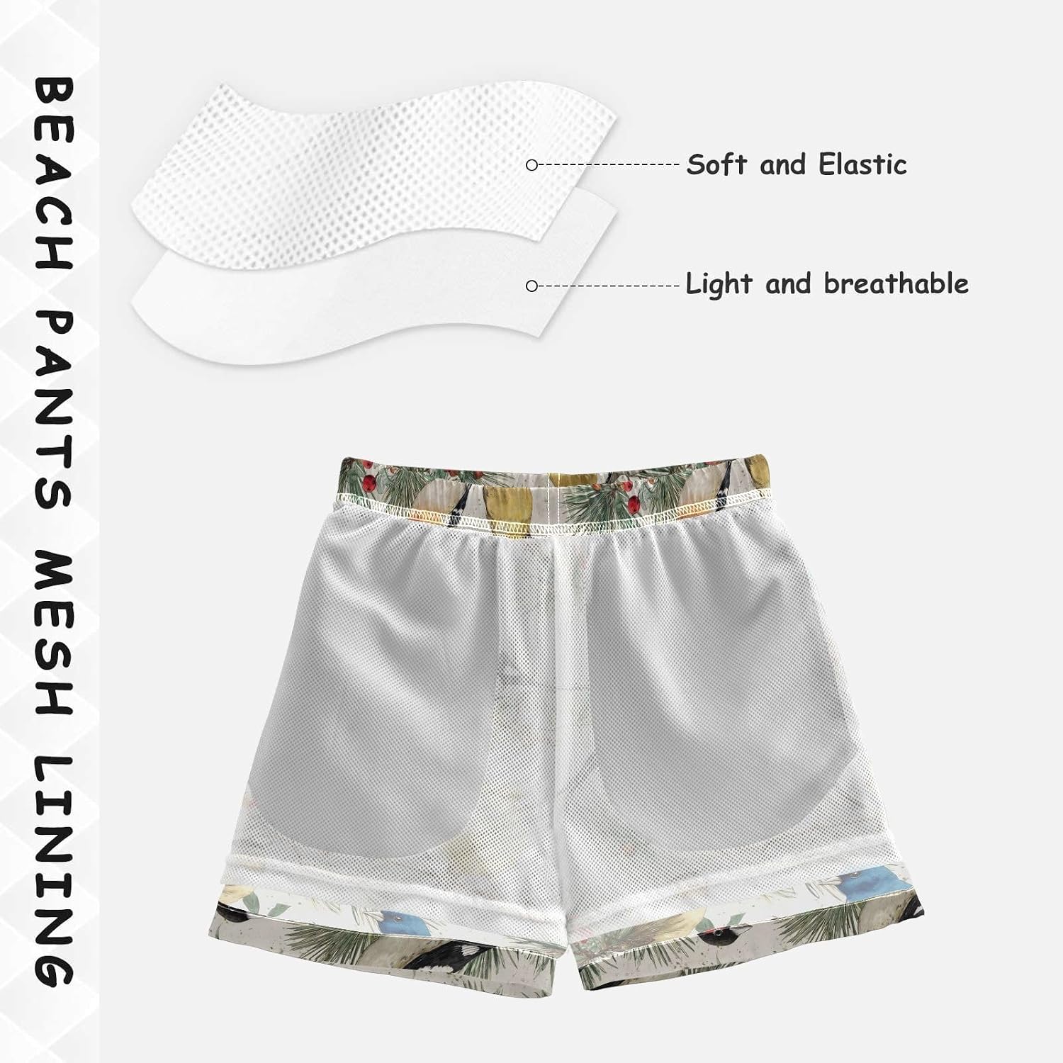 Boys Swim Trunks Vintage Texture Bird Painting Quick Dry Bathing Suit Swimsuit Toddler Beach Board Shorts 2-12Y