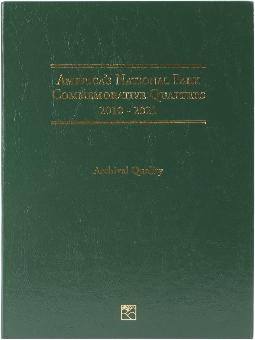 LittletonAmerica The Beautiful Commemorative Quarter Folder: 2010-2021, 56 Spaces, Green Faux Leather, 6.5x8.375 inches