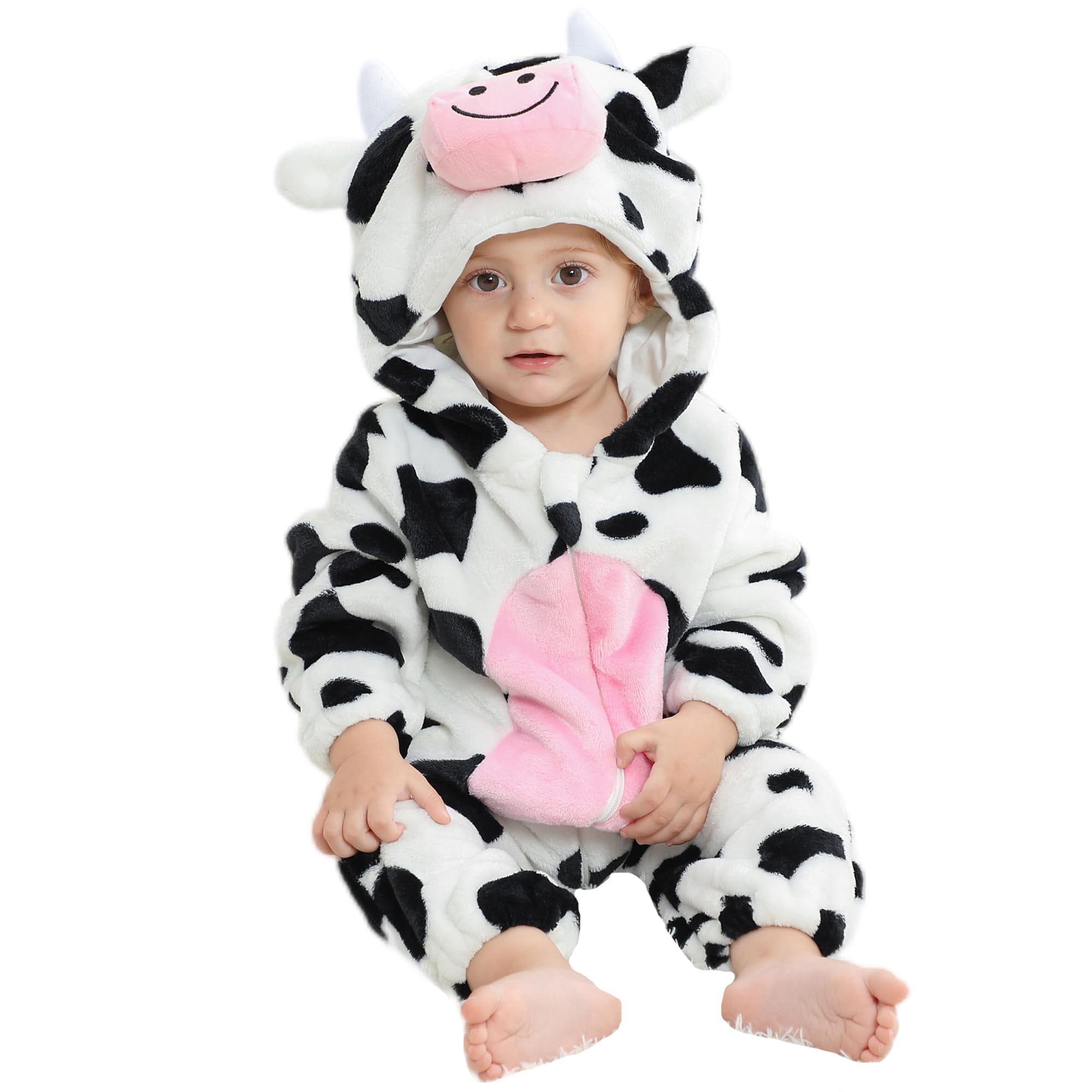 HAHASHOW Mono De Animal para Niño Pequeño Disfraz De Halloween Franela Peluche Cálido Romper con Capucha Ropa De Fiesta Regalos 2-36 Meses Mono