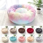 Cat Beds for Indoor Cats -Fluffy Plush Cat Bed Washable, Anti Anxiety Dog Beds for Small Dogs, Round Faux Fur Pet Bed, Thick Bottom (Light Grey, 51L x 51W x 20H cm)