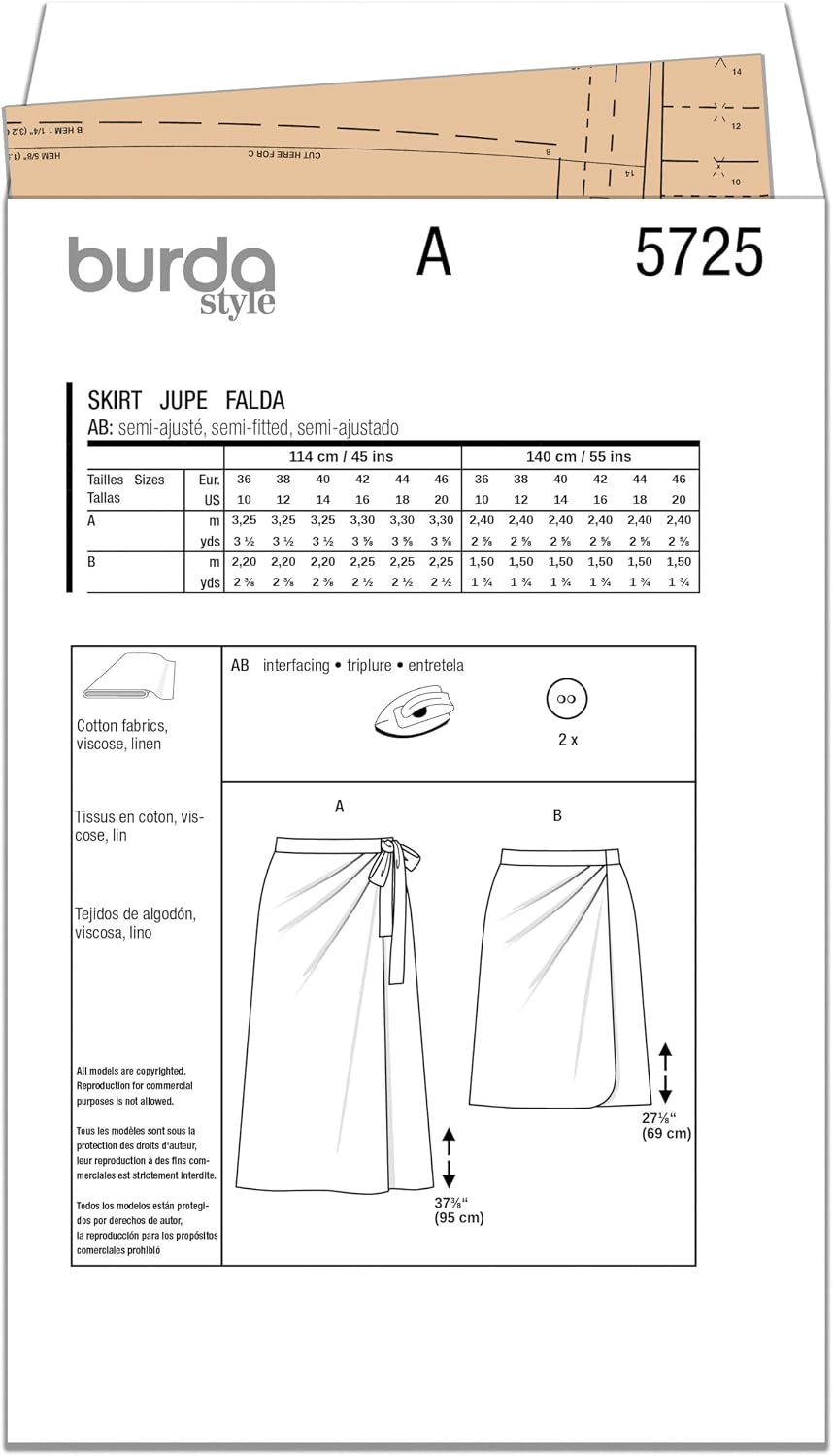 Burda X05725BURDA Misses' Floral and Safari Style Skirt Sewing Pattern Packet, Design Code B5725, Sizes 10-20 (36-46)