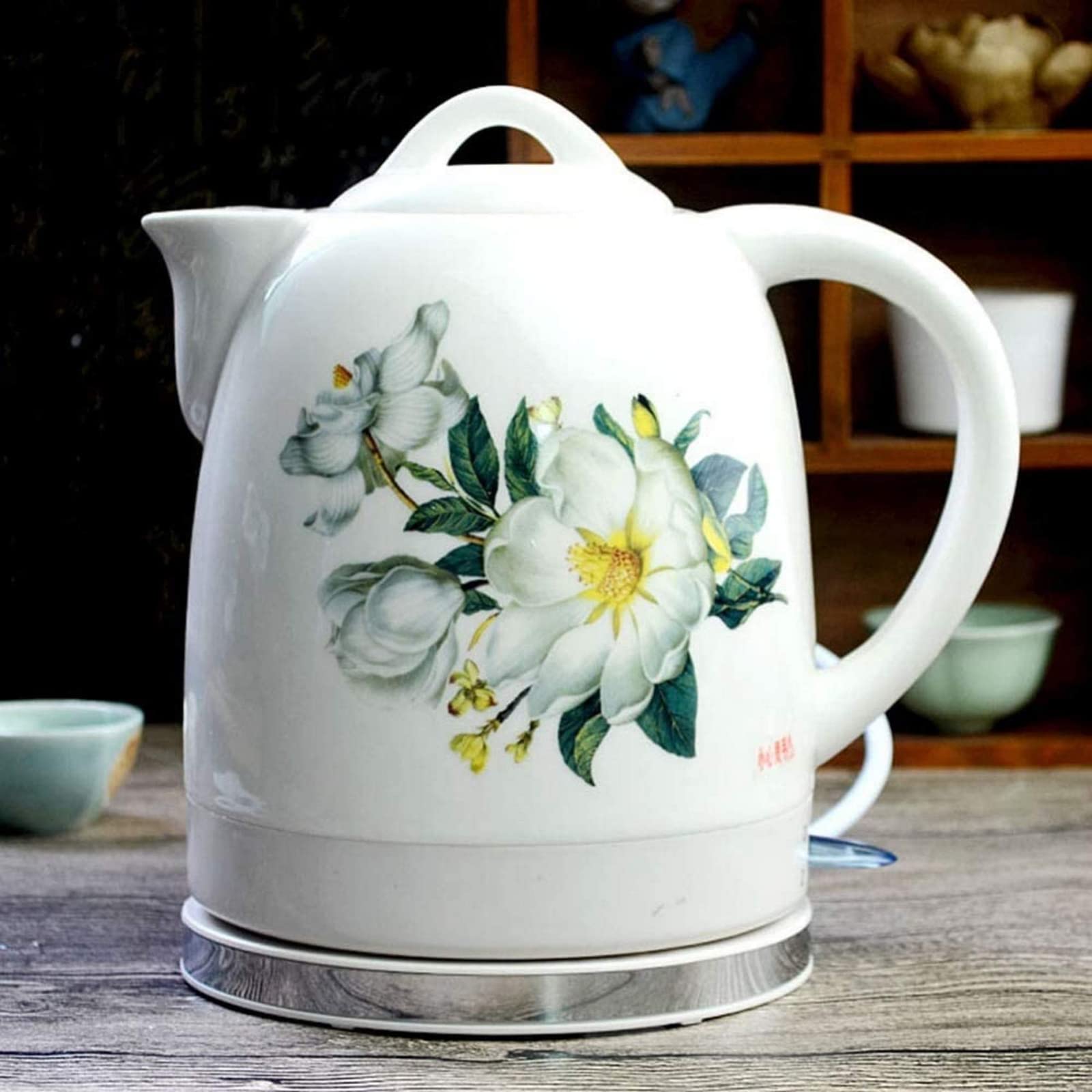 MYUYEE Soup Pot Electric Ceramic Cordless Kettle Teapot, Retro 1.8L Jug, Water Fast For Tea, Coffee, Soup, Oatmeal-Removable Base, Boil Dry Protection 1000W,B