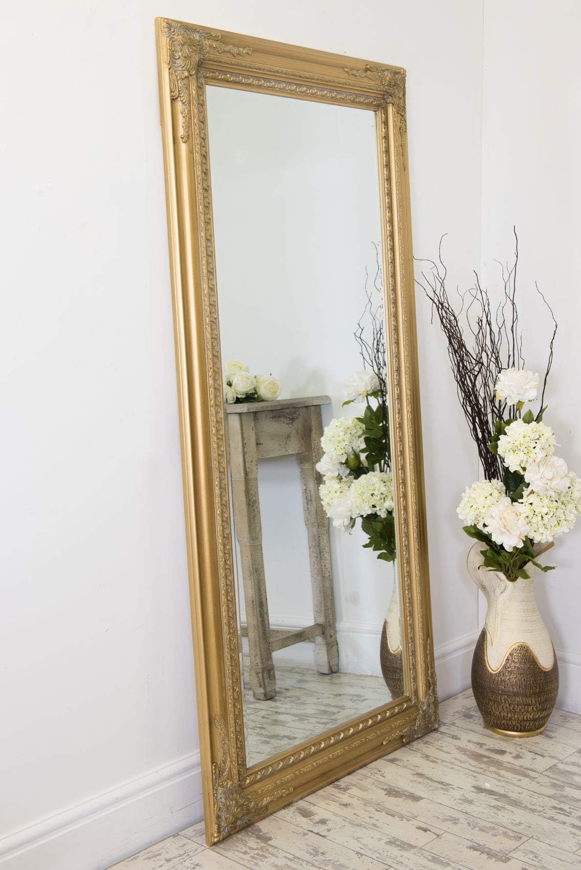 MirrorOutlet Large Gold Ornate Shabby Chic Full Length Wall/Leaner Mirror-Rectangular for Lounge, Dining Room, Bedroom, Bathroom and more-178X87cm. UK's Largest Stockist, Wood, 178 x 87