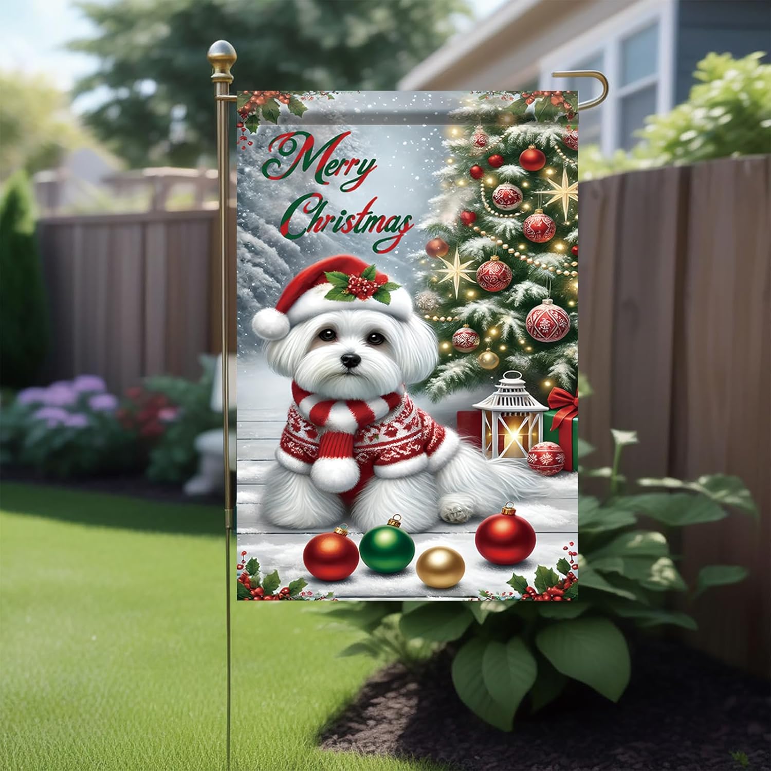 Merry Christmas Garden Flag Maltese Terrier Dog Flag Xmas Winter Outdoor Yard House Decoration Yard Banner 12x18 Inch Double Sided Vertical Holiday House Lawn Decor for Farmhouse Outside - Image 3