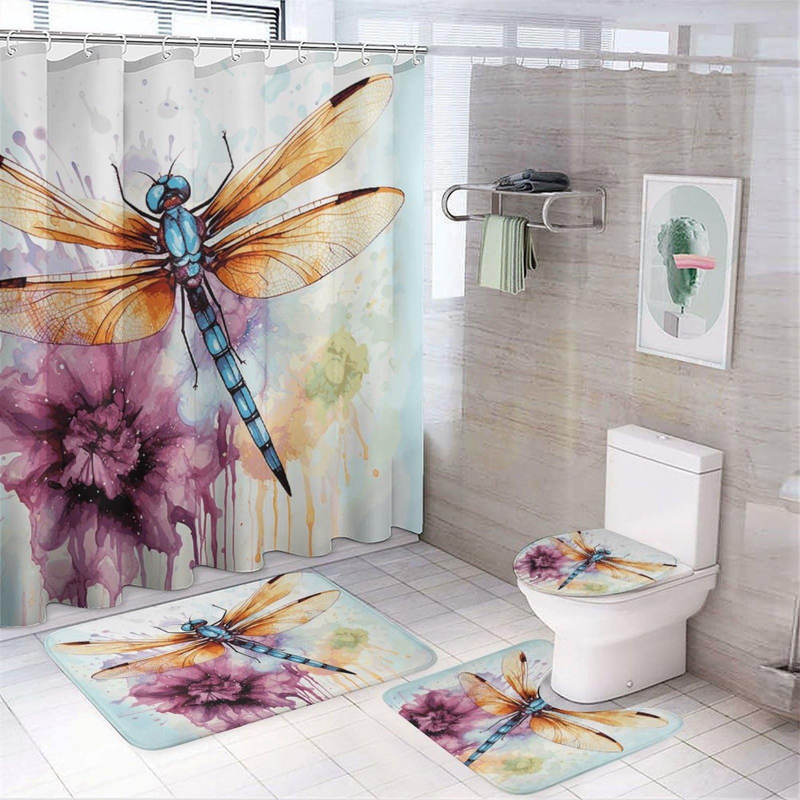 Rideau de douche imperméable et tapis de bain antidérapant contre l'humidité