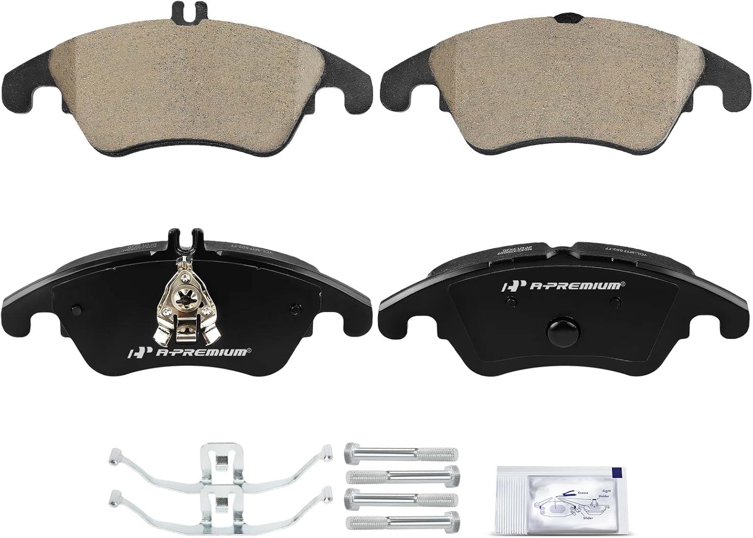 A-Premium Front Ceramic Brake Pads Set Compatible with Mercedes-Benz Models - C250 12-15, C300 13-14, C350 08-15, CLS400 15-17, E250 14-16, E300, E350, E400, E550, SLC300, SLK250, SLK300, SLK350