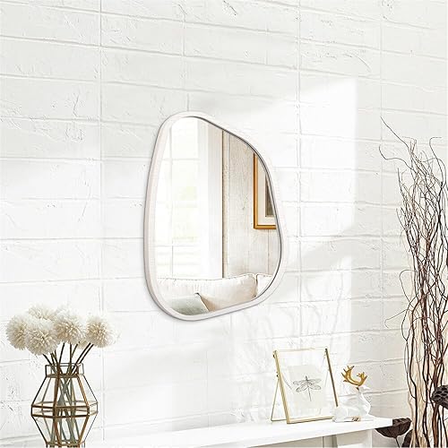 Miniatura 246 de Espejo de pared irregular de 26 x 18 pulgadas, espejo de baño grande asimétrico con marco de madera, espejos decorativos artísticos modernos