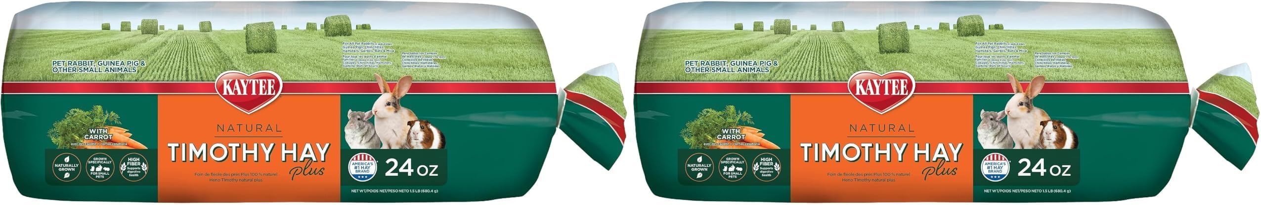 Kaytee Timothy Hay Plus Carrots for Pet Guinea Pigs, Rabbits & Other Small Animals, 24 oz (Pack of 2)