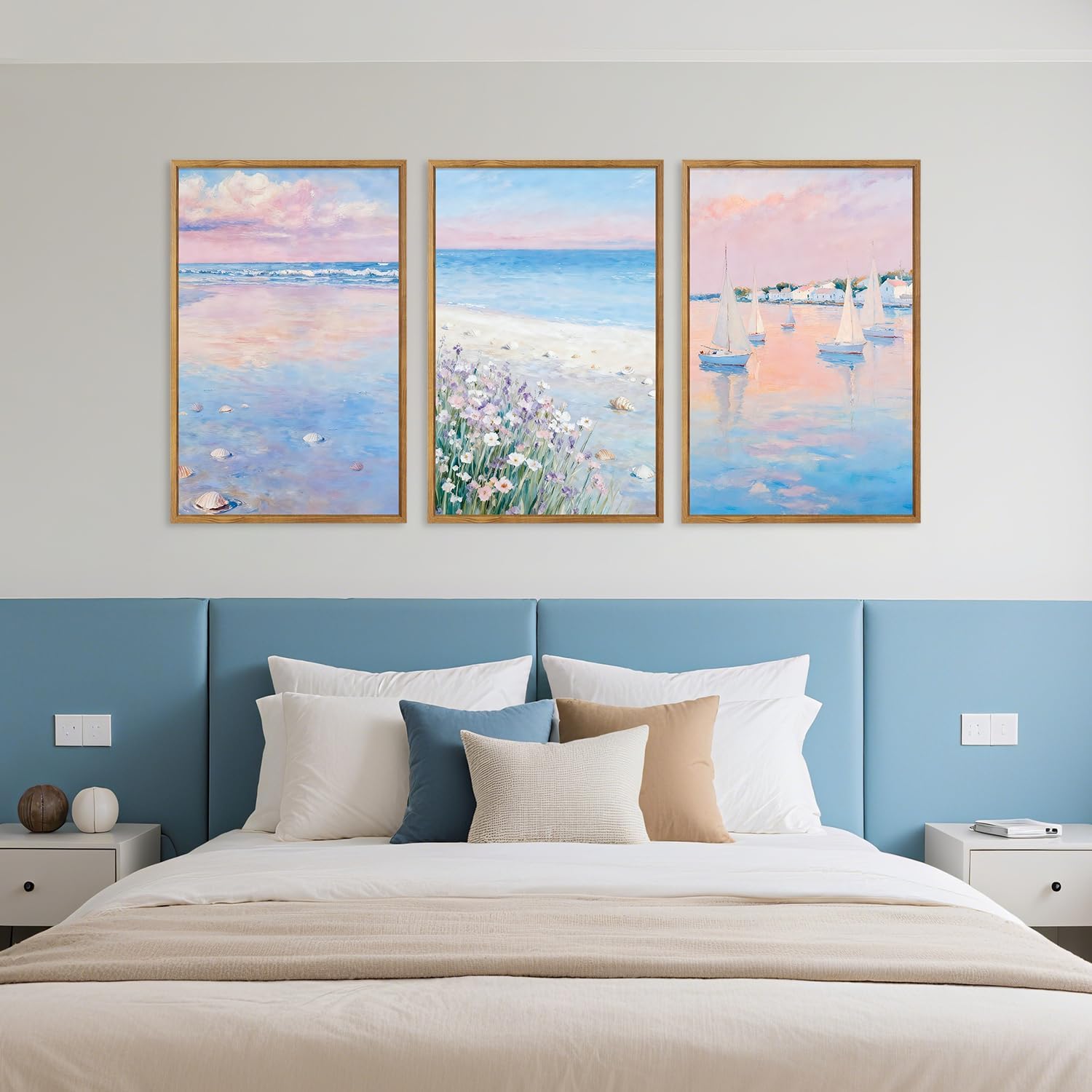 IARTTOP Pink Beach Wall Art Coastal Landscape Wall Decor Seascape Art Print | 24”x36”x3 Framed Sea Landscape Canvas Poster,Pink Coastal Room Decor,Beach Landscape Wall Art,Coastal Beach Wall Decor