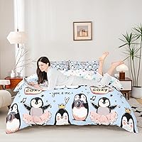 Vista 2 de Juego de funda de edredón para niños de dibujos animados, diseño de pingüinos de dibujos animados, lindo juego de ropa de cama de animales árticos