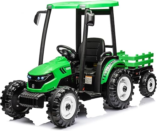 Miniatura 1 de Tractor de paseo para niños, tractor de conducción de 24 V con remolque, ruedas eléctricas de 24 V, juguetes para niños y niñas, automóvil de paseo
