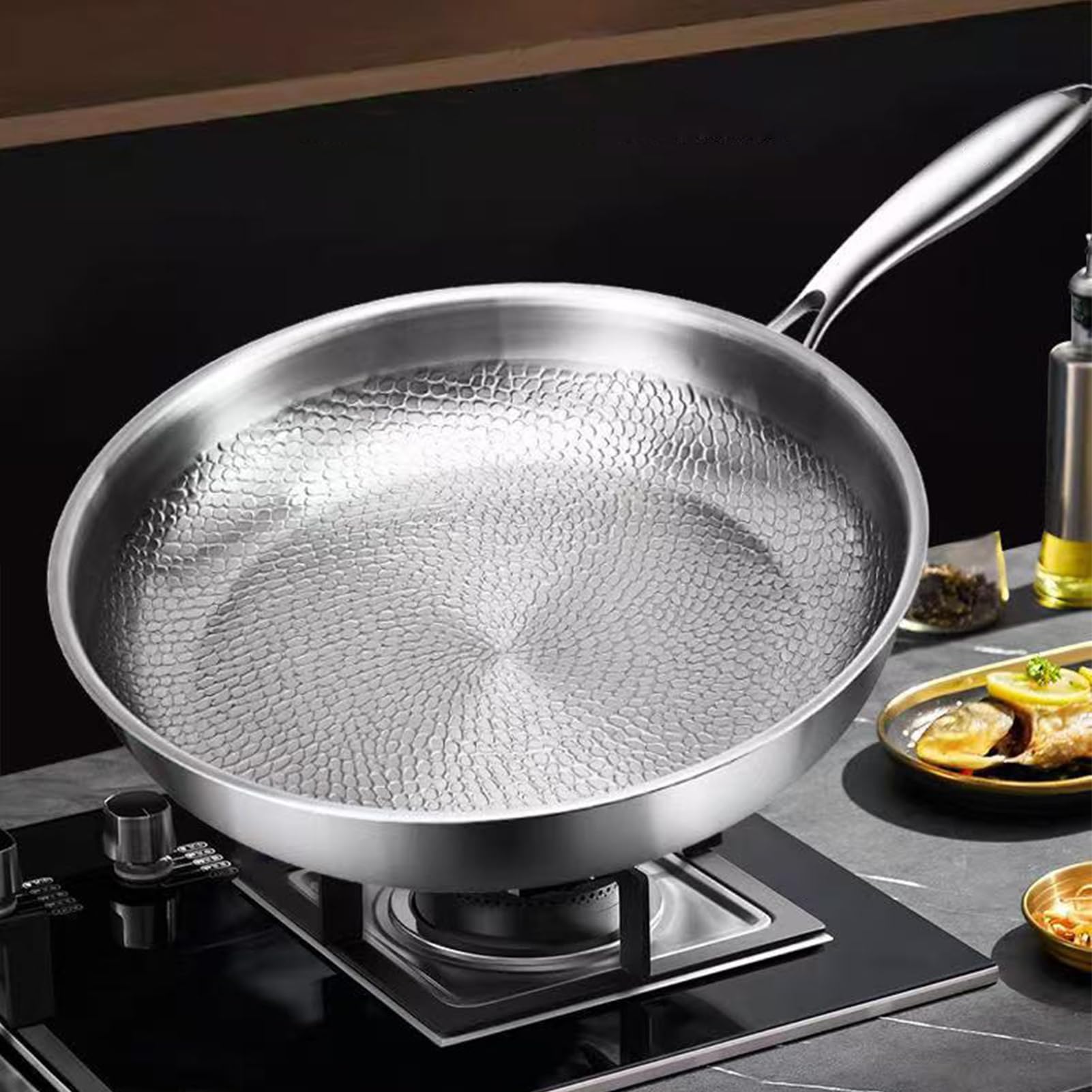 Bratpfanne | Bratpfanne Mit Deckel,Antihaft Titan Gehämmerter Grilltopf Für Küche Camping Backen Kommerzielles Kochen