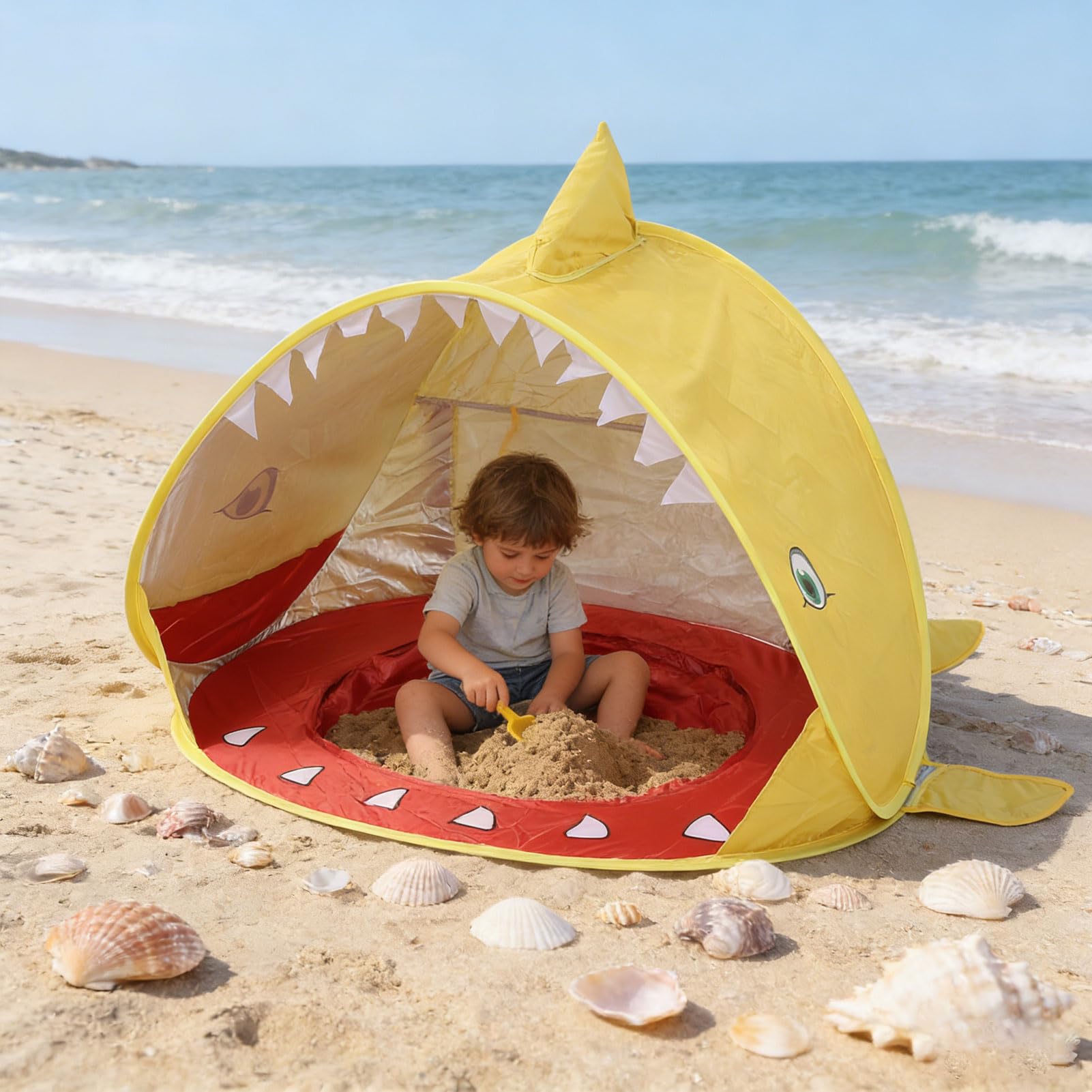 Zunate Carpa de Playa para bebé, Refugio Solar Portátil con Piscina Integrada para Bebés, Niños, Actividades Al Aire, Ligero, Amarillo