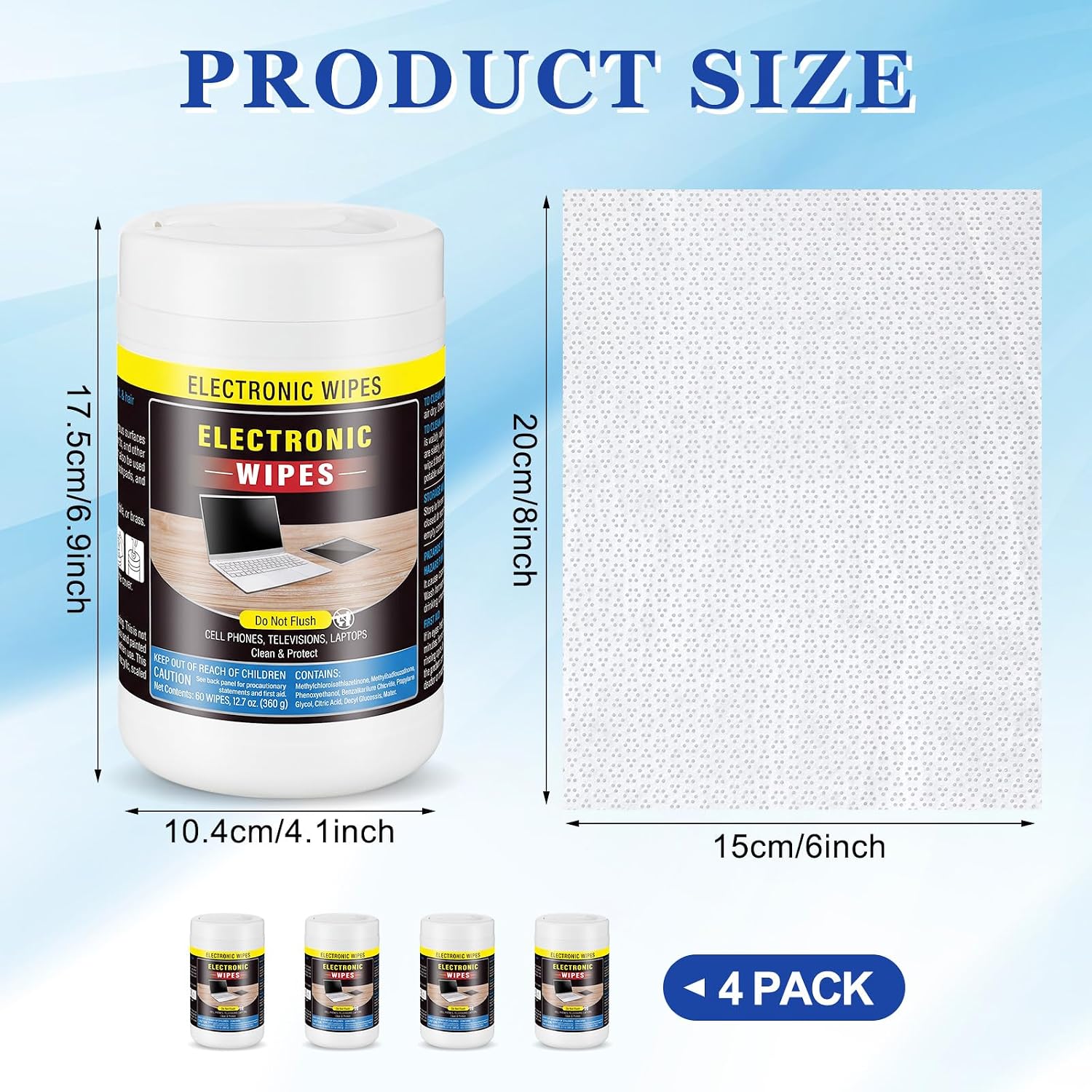 Threlaco 4 Pack 240 Count Electronic Wipes Screen Cleaner Wipes for Computer Laptop Monitor Lens Phone TV Screens Keyboard Cleaning