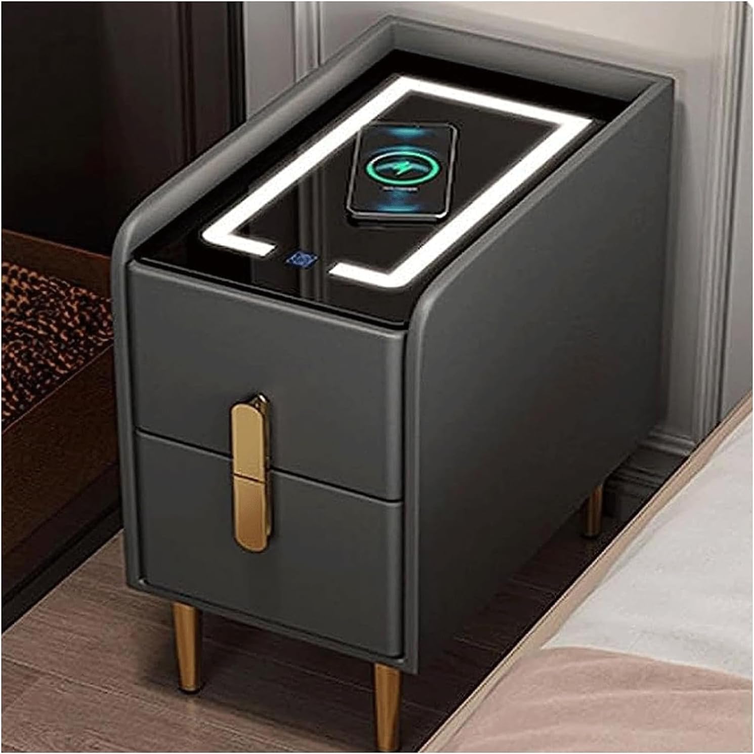 Table de chevet avec chargeur sans fil et 2 tiroirs pour résoudre le manque de place