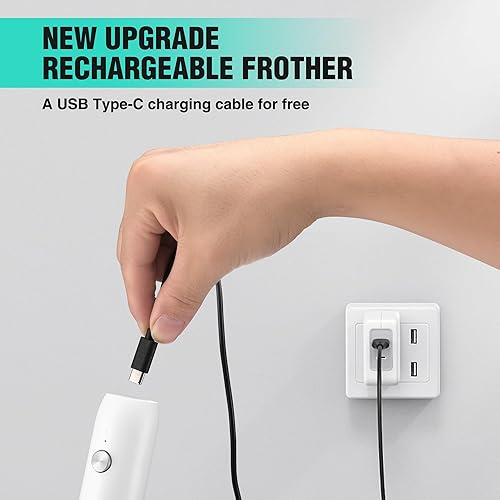 Miniatura 2 de HAUSHOF Potente espumador de leche recargable, máquina de espuma eléctrica USB tipo C de mano para café con leche, capuchino, moca, macchiato,