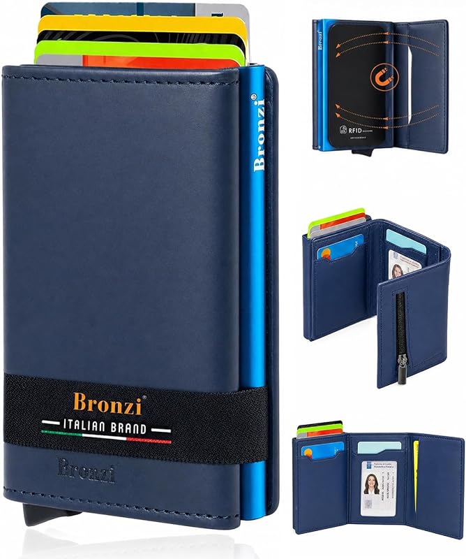 Bronzi Portafoglio Slim RFID Blu