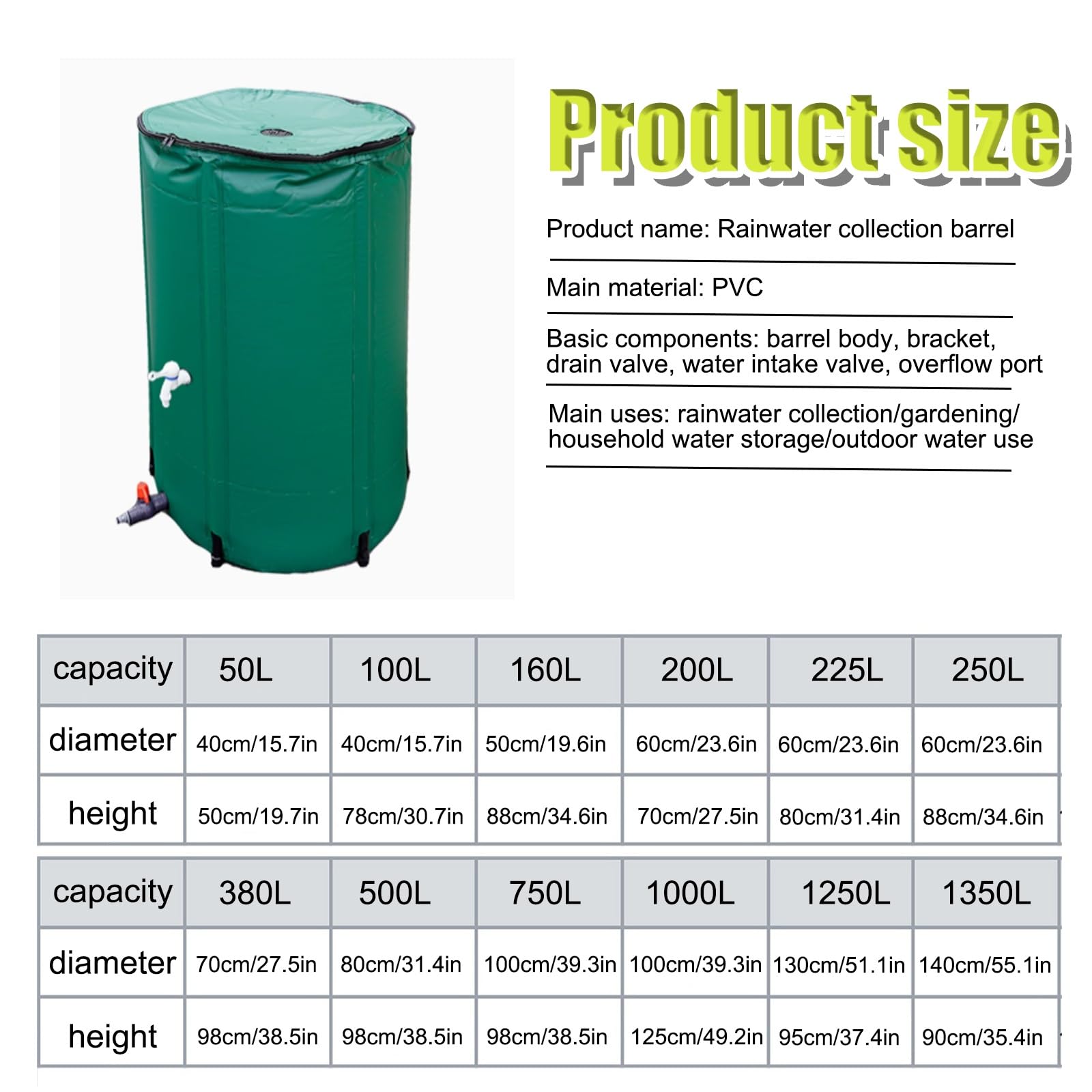 Barril Plegable para Recoger Agua de Lluvia, Sistema portátil de recolección de Agua de Lluvia para un riego eficiente de Jardines y Patios.