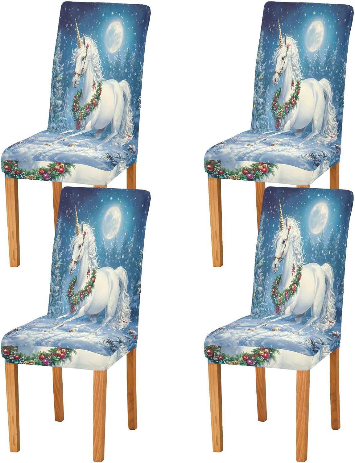 ALAZA Chair Covers for Dining Room, Christmas Horse Stretch Chair Cover Sets Chair Protector Removable Washable for Ktichen Restaurant Hotel
