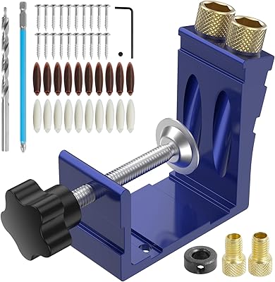 Abizarch 47Pcs Pocket Hole Jig Adjustable Punch Locator 15 Degree Angle Hole Drill Guide Kit High Precision Drill Punch Positioner for Carpenter DIY Joinery Work Woodworking Tool
