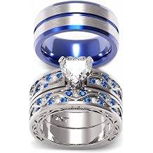 Couple Ring Bridal Set His Hers Women 10kt White Gold Filled Heart Moissanite Men Titanium Wedding Ring Band Set