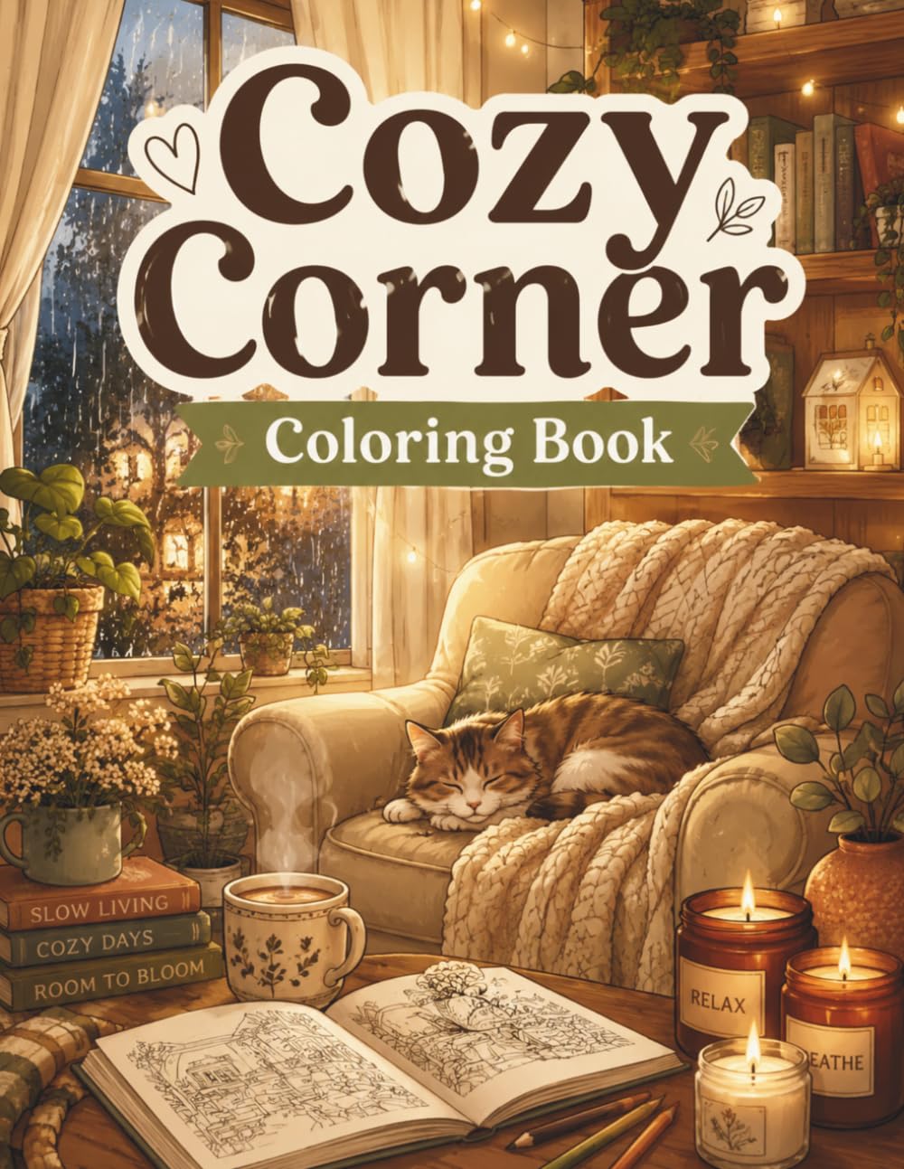 Cozy Corner Coloring Book: Cute and Relaxing Hygge Scenes for Stress Relief, Calm Moments, and Cozy Living