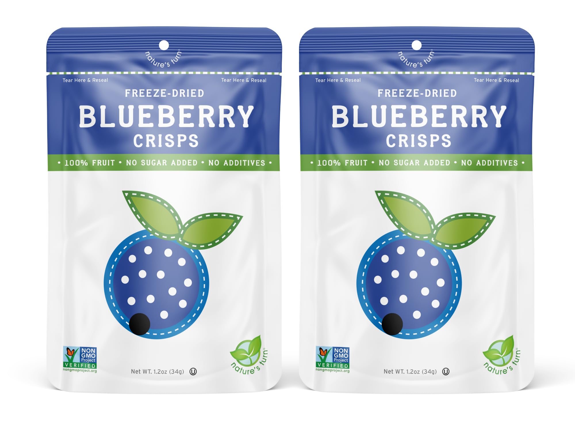 Nature’s Turn Freeze-Dried Fruit Snacks, Blueberry Crisps, Pack of 2 (1.2 oz Each)
