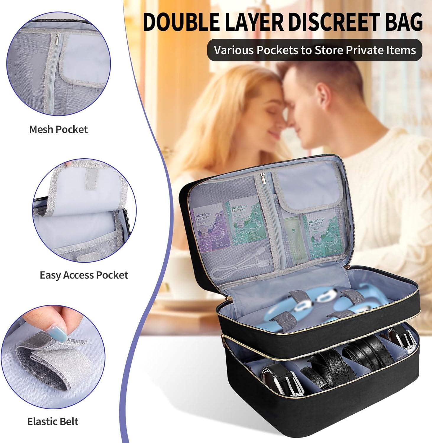 Adult Game Toy Storage Organizer Bag with 7 Pcs Microfiber Drawstring Toy Storage Bags