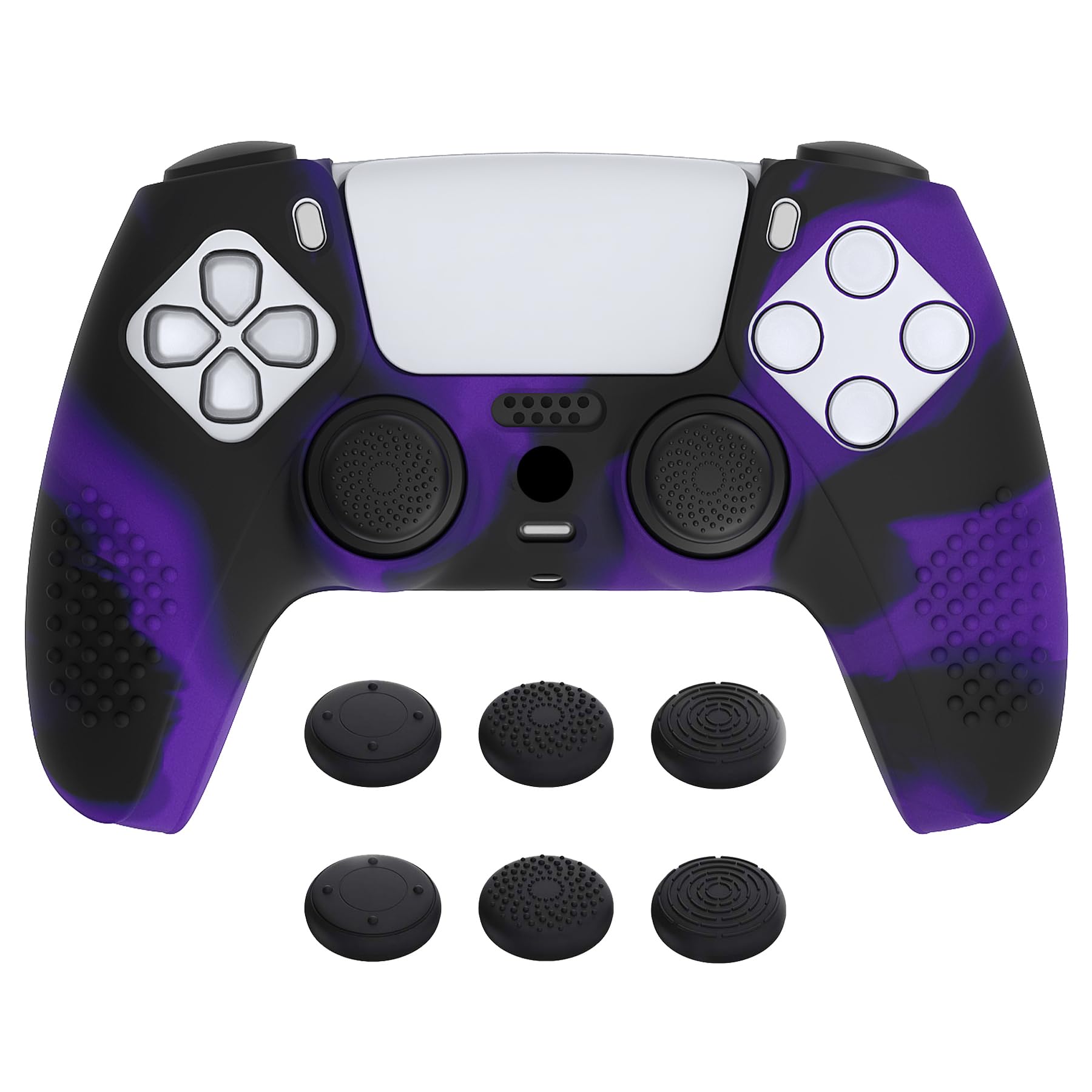 eXtremeRate PlayVital Cherry Blossoms Pink 3D Studded Edition Anti-slip Silicone Cover Skin for ps5 Controller, Soft Rubber Case for ps5 Wireless Controller with 6 White Thumb Grip Caps — view 25