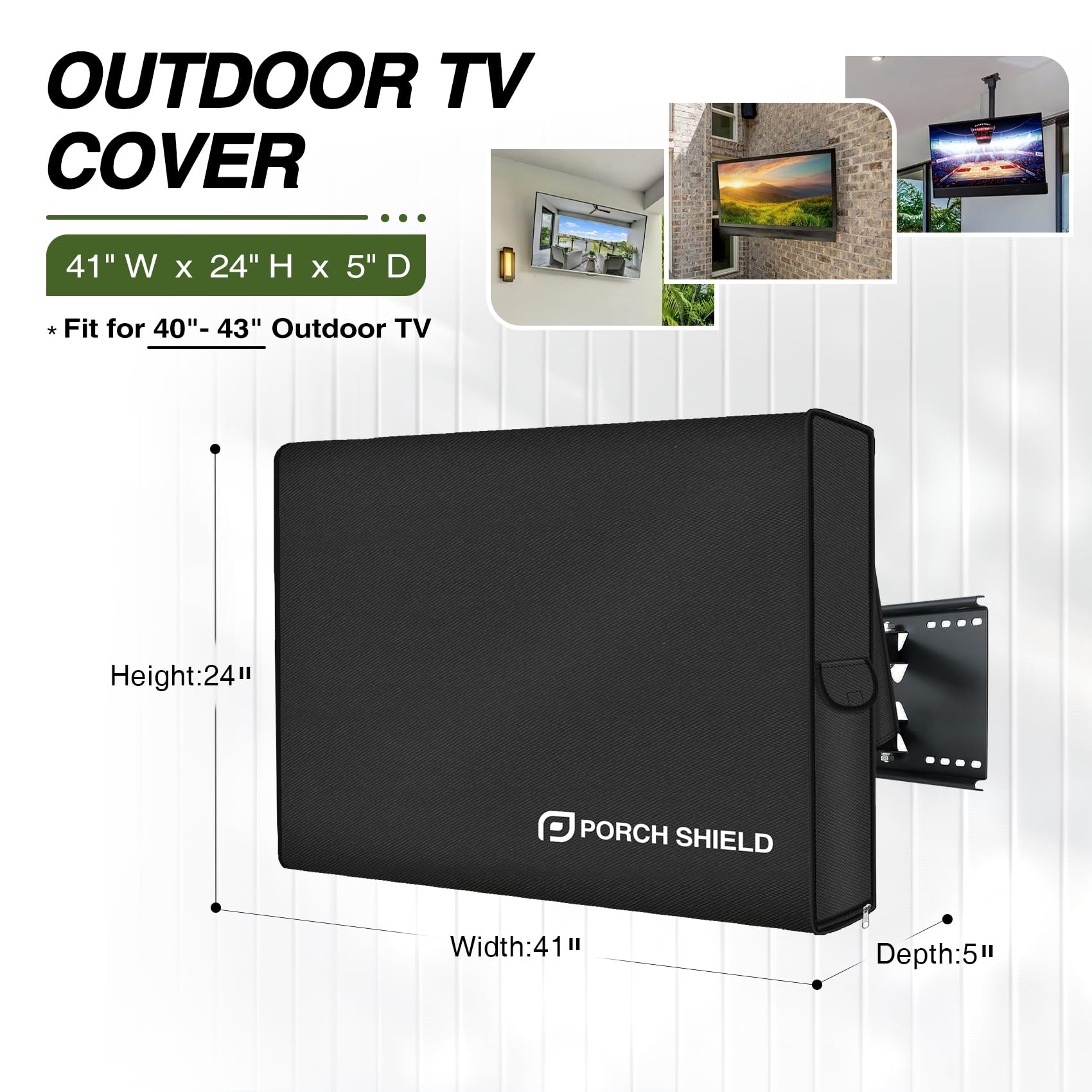 Porch Shield Housse de protection complète pour TV d'extérieur de 40 à 43" – Protection complète contre les intempéries pour TV LCD, LED, compatible avec supports muraux et supports (noir)