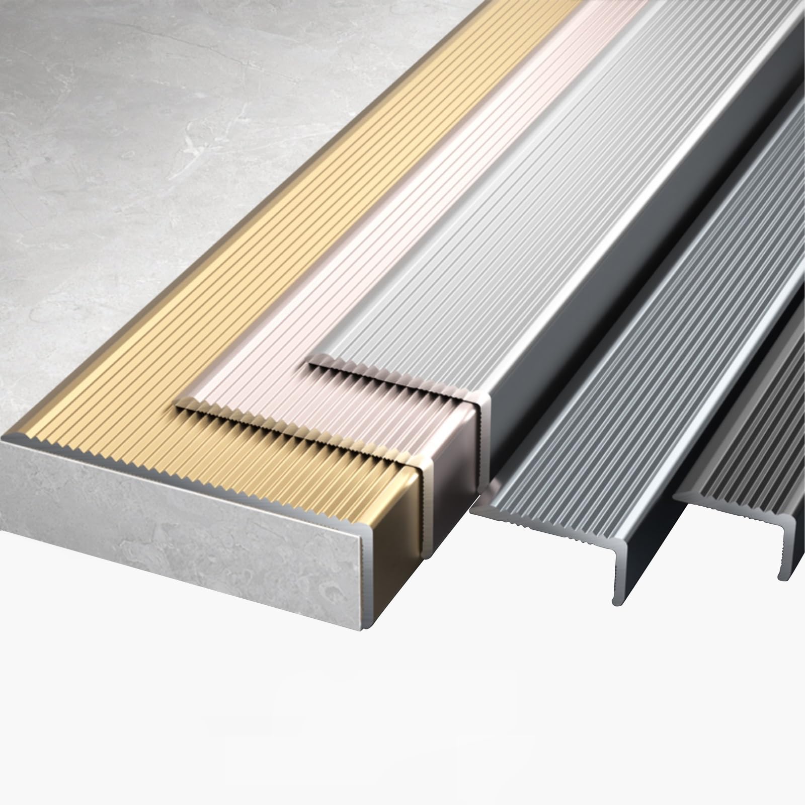 Tiras antideslizantes de aluminio para bordes de escalera seguros