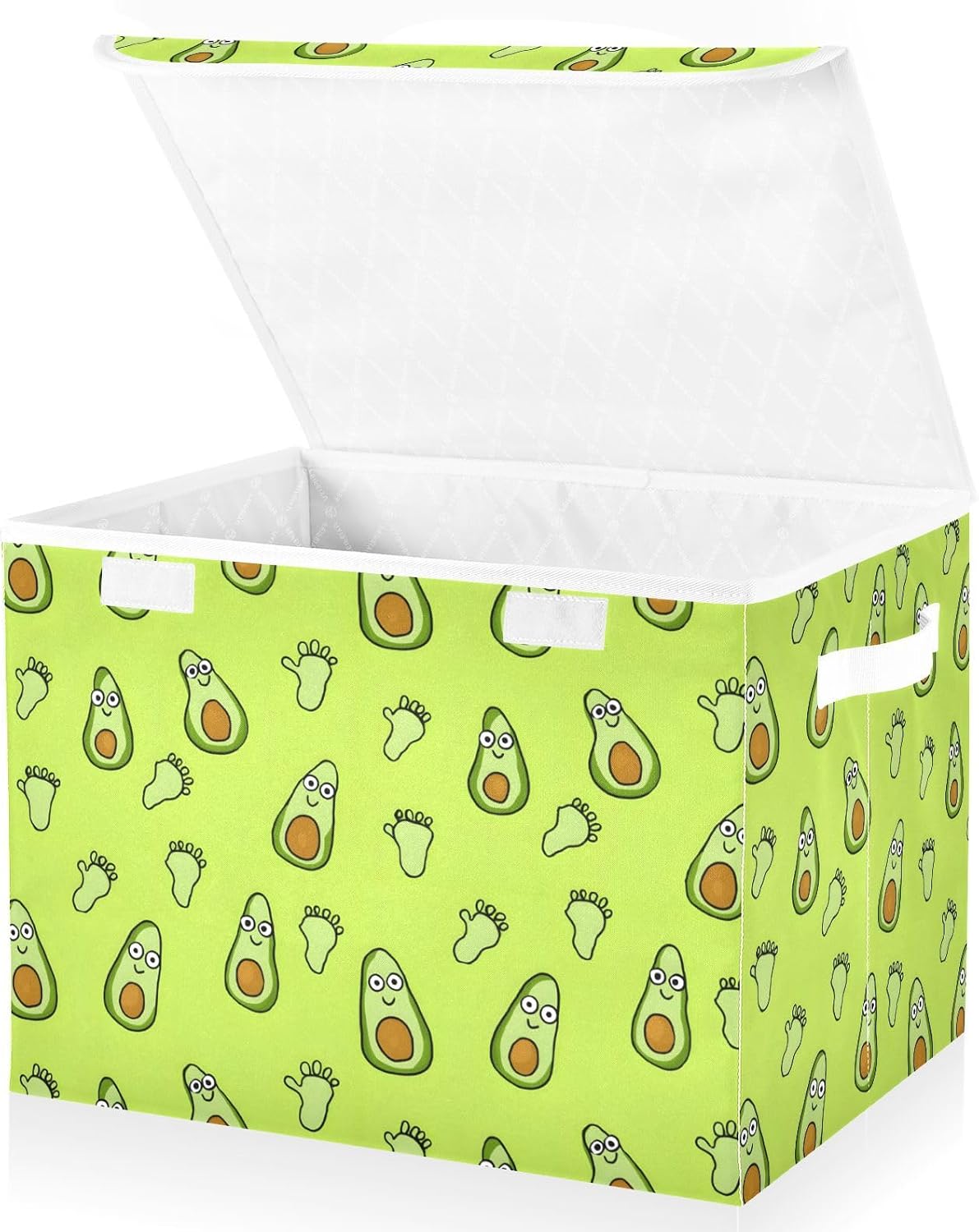 Storage Bin with Lid Funny Green Avocado Feet Storage Box Basket Large Collapsible Containers Organizer Cube Bedroom Shelves Clothes Closet Handles